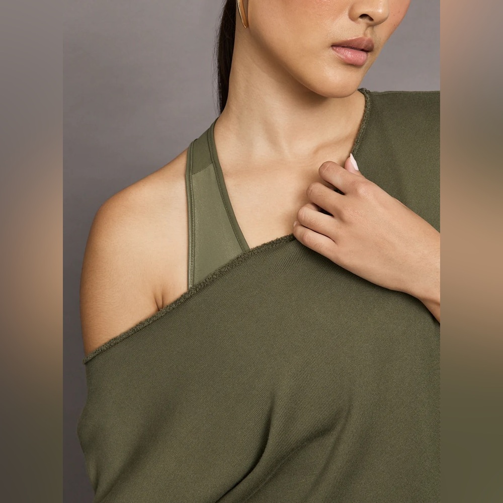 Carbon38 Off Shoulder French Terry Sweatshirt - Green, size Small - Picture 8 of 12